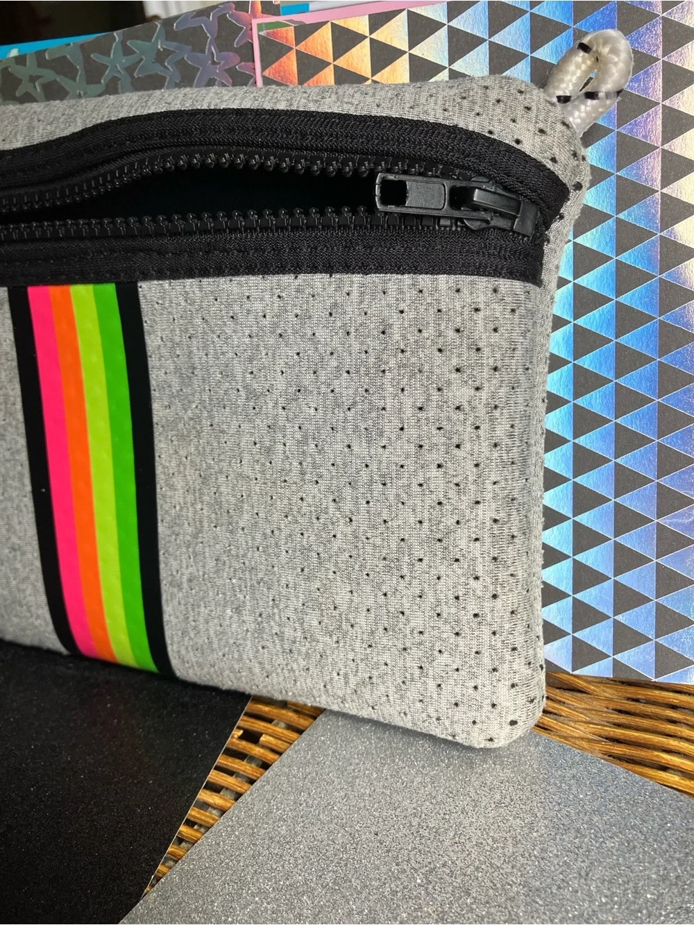 Perforated Grey Neoprene Pouch with Neon Stripe & comes with Cream & Star Balm:)